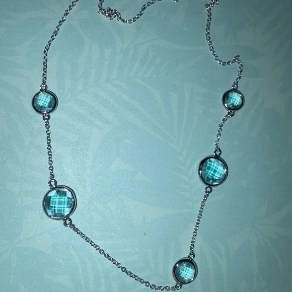 Vintage Sterling Silver 925  Blue Topaz Necklace 18 In 3 In Extender - Picture 3 of 6